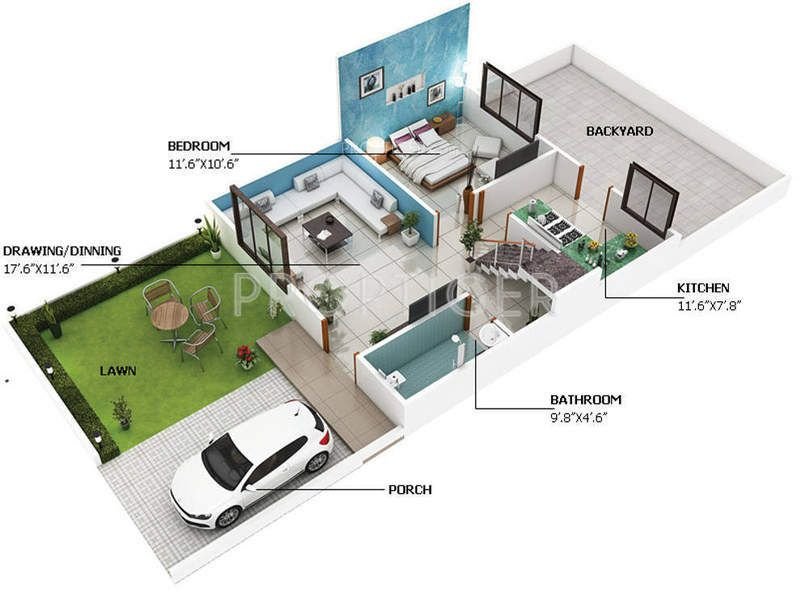 2 BHK 800 sq ft house